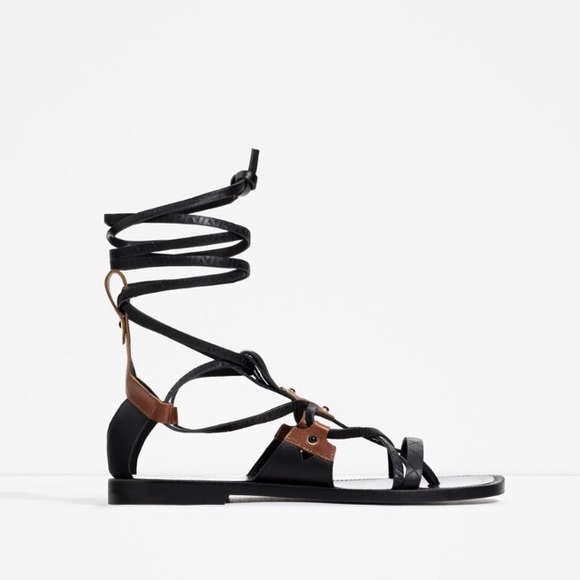 ZARA 100% LEATHER GLADIATOR FLAT SANDALS BRAND NEW WITH TAGS - Picture 4 of 4